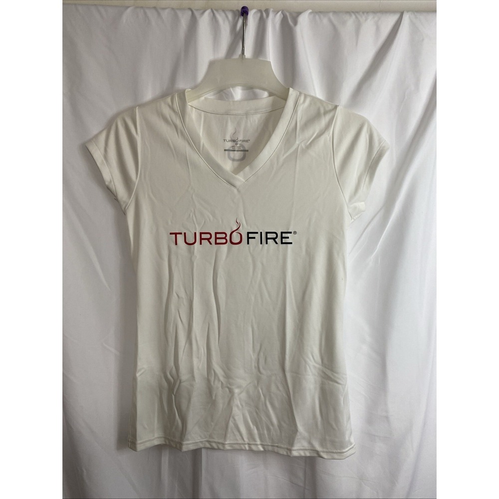 TurboFire‎ Performance T-Shirt Womens Small White Excellent V-Neck Activewear